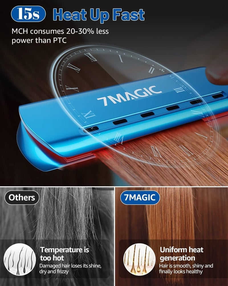 7MAGIC Nano Titanium 1.7" Wide Flat Iron for All Hair - Straightener with 5 Temps and Dual Voltage - Image 4